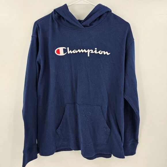 Champion Navy Blue Hoodie medium oversized comfy sweater sweatshirt - Picture 1 of 3